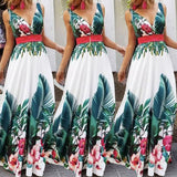 Women's Summer Holiday Floral Beach Boho Maxi V Neck Dress