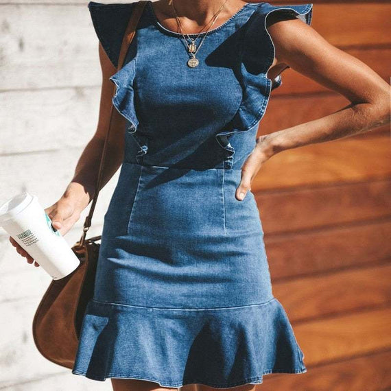 Women's Summer Denim Dress Women High Waist Casual Jeans Bodycon Dress