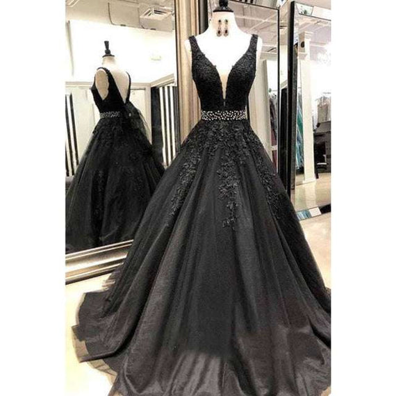 Beautiful Prom Wedding Dresses Long A-line V neck Applique Prom Dress