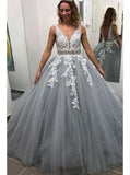 Beautiful Prom Wedding Dresses Long A-line V neck Applique Prom Dress