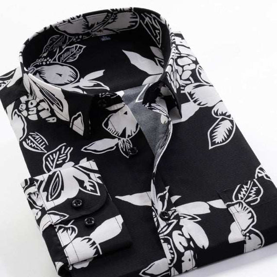 Large Size Flower Print Men's Shirts Fashion Casual Long Sleeve Shirts
