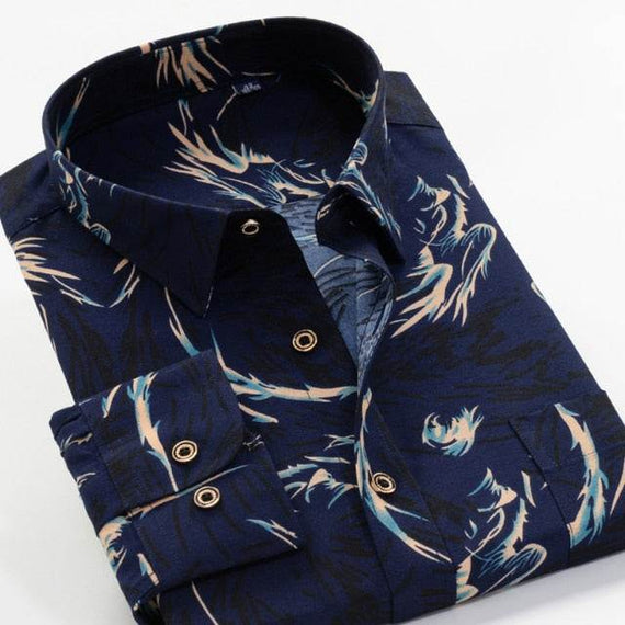Large Size Flower Print Men's Shirts Fashion Casual Long Sleeve Shirts