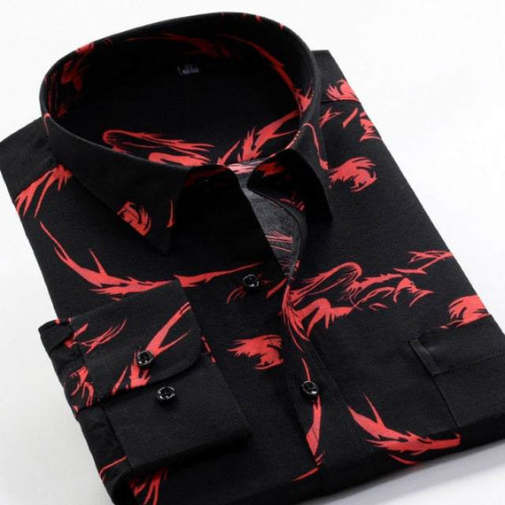 Large Size Flower Print Men's Shirts Fashion Casual Long Sleeve Shirts