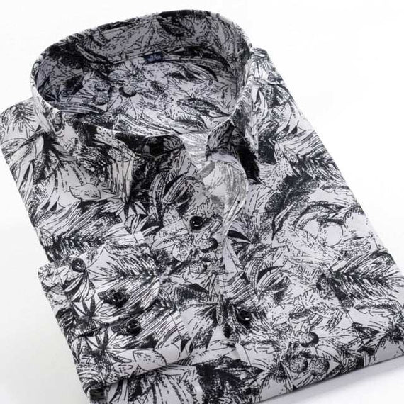 Large Size Flower Print Men's Shirts Fashion Casual Long Sleeve Shirts