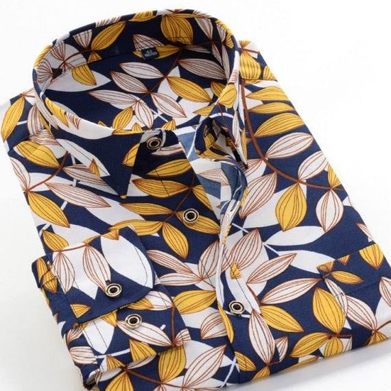 Large Size Flower Print Men's Shirts Fashion Casual Long Sleeve Shirts