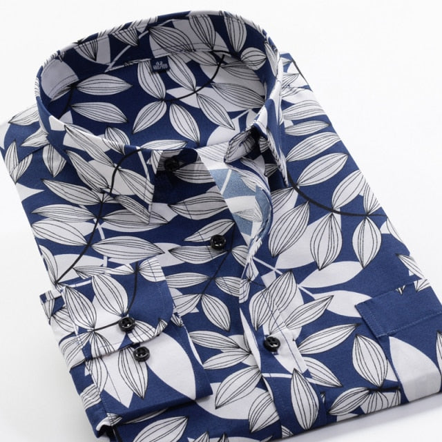 Large Size Flower Print Men's Shirts Fashion Casual Long Sleeve Shirts - Acapparelstore