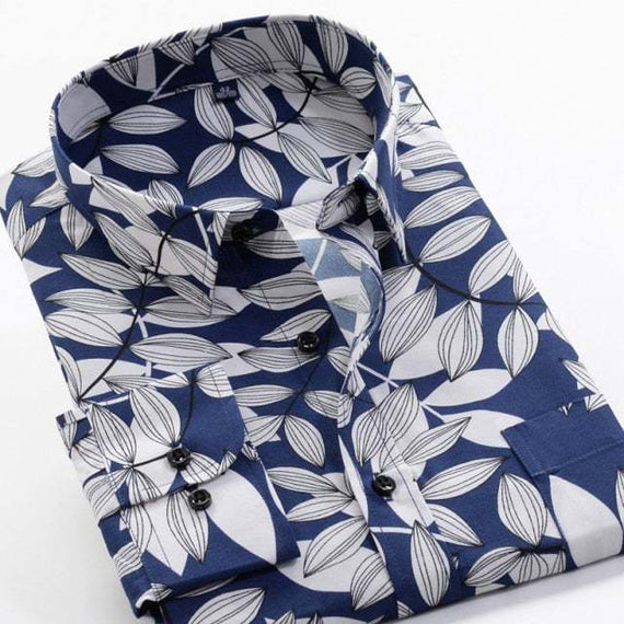 Large Size Flower Print Men's Shirts Fashion Casual Long Sleeve Shirts