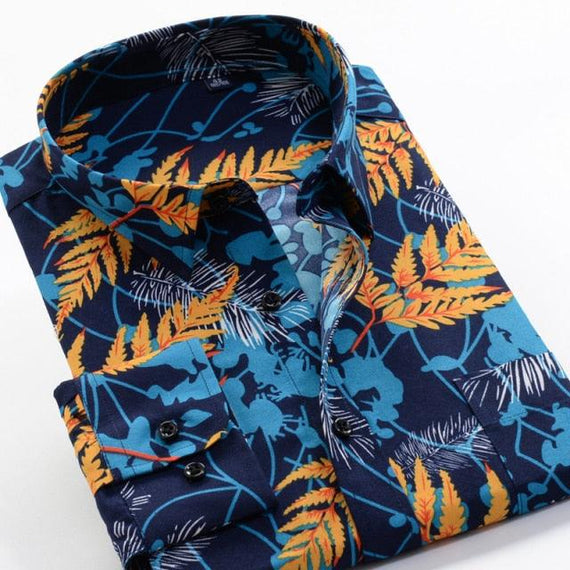 Large Size Flower Print Men's Shirts Fashion Casual Long Sleeve Shirts