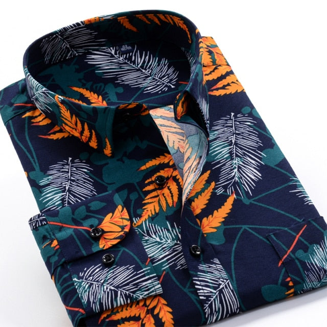 Large Size Flower Print Men's Shirts Fashion Casual Long Sleeve Shirts - Acapparelstore