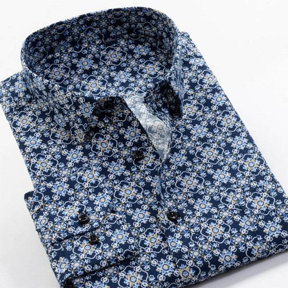 Large Size Flower Print Men's Shirts Fashion Casual Long Sleeve Shirts