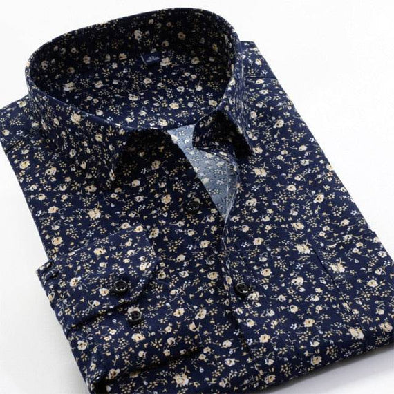 Large Size Flower Print Men's Shirts Fashion Casual Long Sleeve Shirts