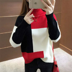 Women's Patchwork Pullover Sweater Autumn Loose O Neck Long Sleeve Sweater - Acapparelstore