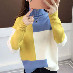 Women's Patchwork Pullover Sweater Autumn Loose O Neck Long Sleeve Sweater - Acapparelstore