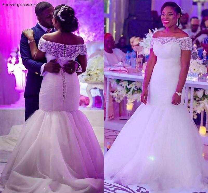 New African Mermaid Wedding Dress Off Shoulder Bridal Gown - Acapparelstore
