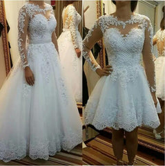 Detachable Train Wedding Dress Lace Appliques Pearls Bridal Gowns - Acapparelstore