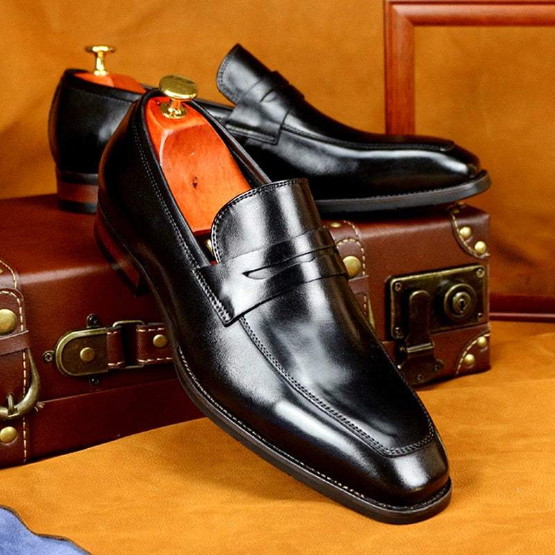 Men's Italian Shoes Wingtip Genuine Leather Oxford Shoes Pointed Shoes - Acapparelstore