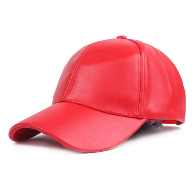 Winter PU Leather Cap Women Men Hat Black White Red Baseball Caps - Acapparelstore