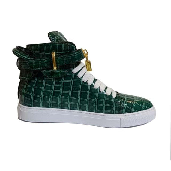 Men's Winter Fur Boots Alligator Pattern Lock Lace Flats Glossy Leather shoes