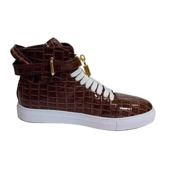 Men's Winter Fur Boots Alligator Pattern Lock Lace Flats Glossy Leather shoes