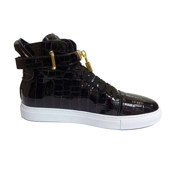 Men's Winter Fur Boots Alligator Pattern Lock Lace Flats Glossy Leather shoes