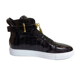 Men's Winter Fur Boots Alligator Pattern Lock Lace Flats Glossy Leather shoes