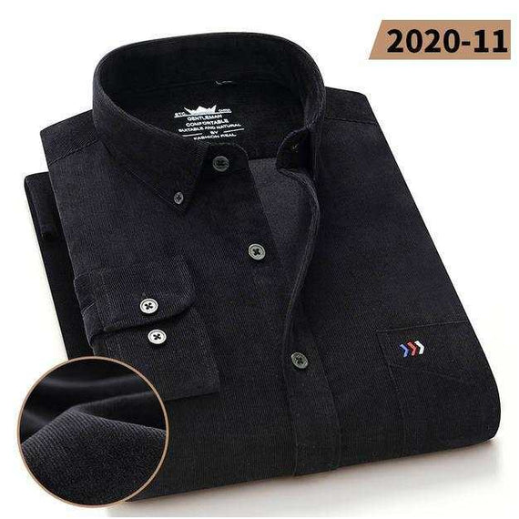 Men's 100% Corduroy Cotton Shirt Casual Long Sleeve Business Dress Shirts