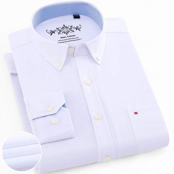 Men's Regular-Fit Long-Sleeve Shirt Sturdy Knit Oxford Plaid Striped Shirt