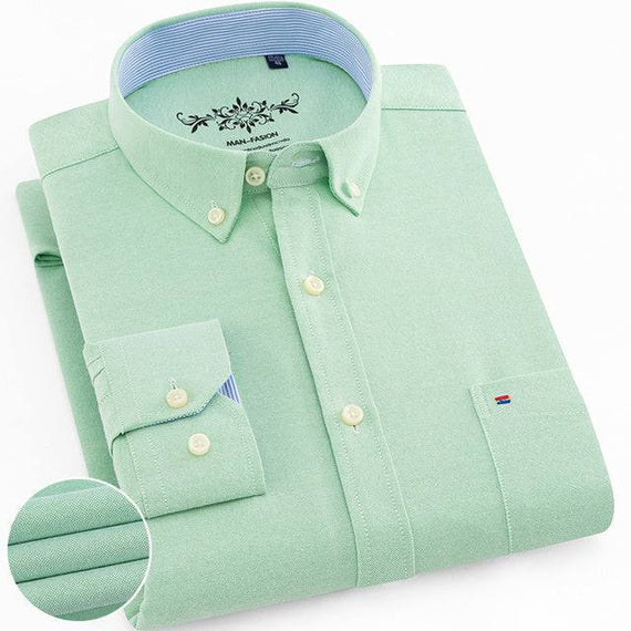 Men's Regular-Fit Long-Sleeve Shirt Sturdy Knit Oxford Plaid Striped Shirt