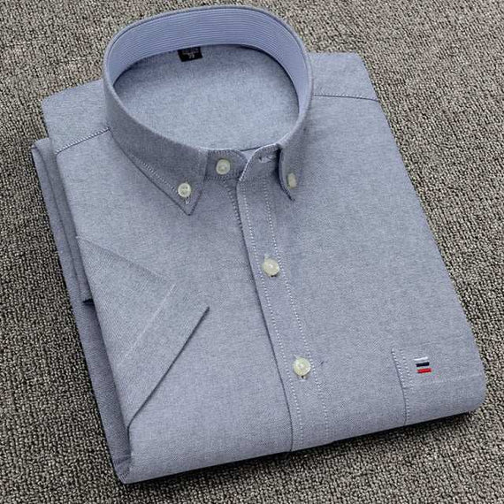 Men's Short Sleeve Shirts Oxford Plaid Striped Casual Dress Shirts