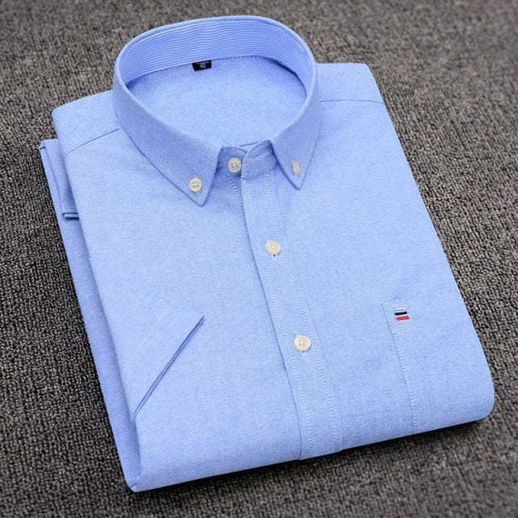 Men's Short Sleeve Shirts Oxford Plaid Striped Casual Dress Shirts