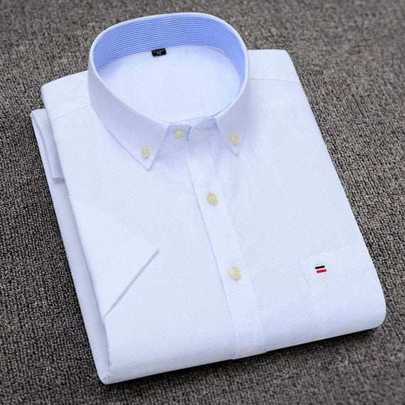 Men's Short Sleeve Shirts Oxford Plaid Striped Casual Dress Shirts