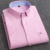 Men's Short Sleeve Shirts Oxford Plaid Striped Casual Dress Shirts