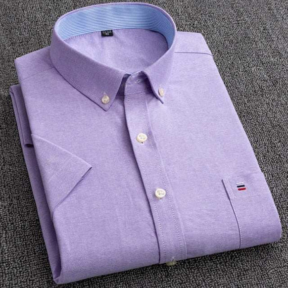 Men's Short Sleeve Shirts Oxford Plaid Striped Casual Dress Shirts