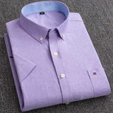 Men's Short Sleeve Shirts Oxford Plaid Striped Casual Dress Shirts