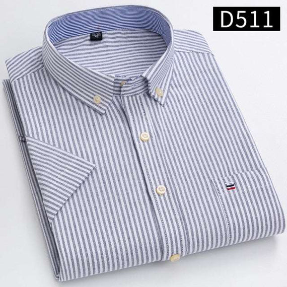 Men's Short Sleeve Shirts Oxford Plaid Striped Casual Dress Shirts