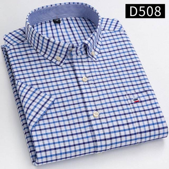 Men's Short Sleeve Shirts Oxford Plaid Striped Casual Dress Shirts
