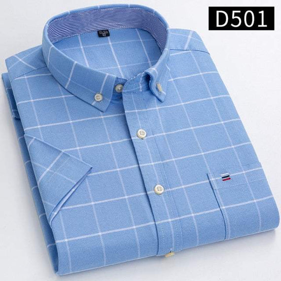 Men's Short Sleeve Shirts Oxford Plaid Striped Casual Dress Shirts