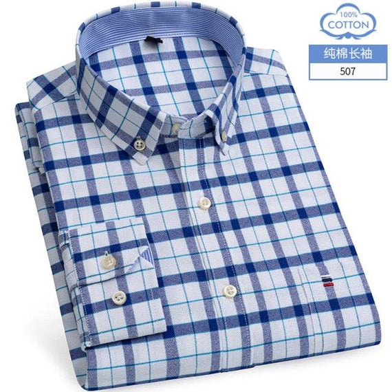 Men's Short Sleeve Shirts Oxford Plaid Striped Casual Dress Shirts