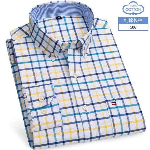 Men's Short Sleeve Shirts Oxford Plaid Striped Casual Dress Shirts