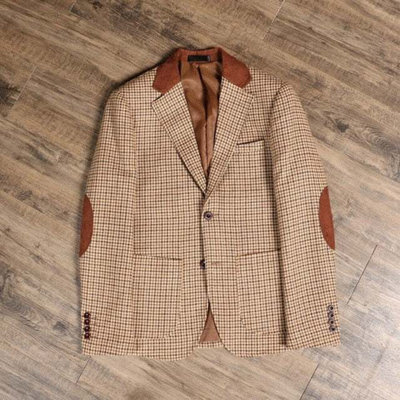 Men's Brown Classic Plaid Tweed Suit Slim fit Wedding Tuxedo 3 Piece