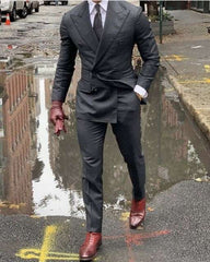 Men's Double Breasted Grey Wedding Suit Prom Tuxedo Blazer Latest Design 2 Pcs - Acapparelstore