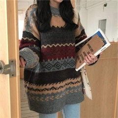 Women's Warm Winter Sweater Knit Jumpers Loose Striped Sweater - Acapparelstore