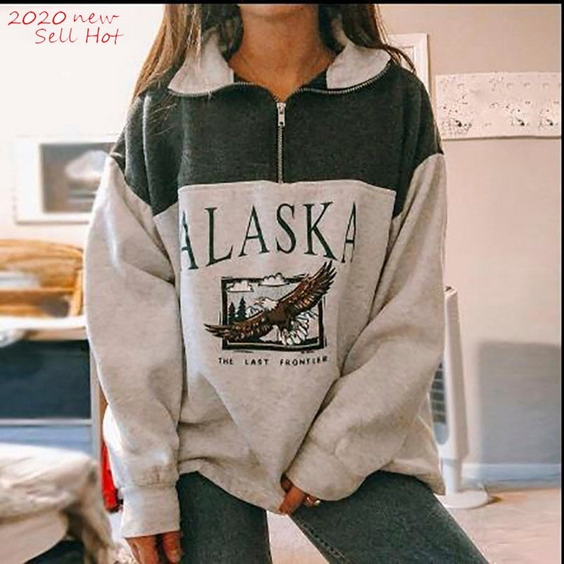 Oversized Alaska Women's Sweatshirt Warm Fashion Vintage Sweater