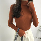 Autumn Winter Women Thick Sweater Knitted Ribbed Turtleneck Sweaters