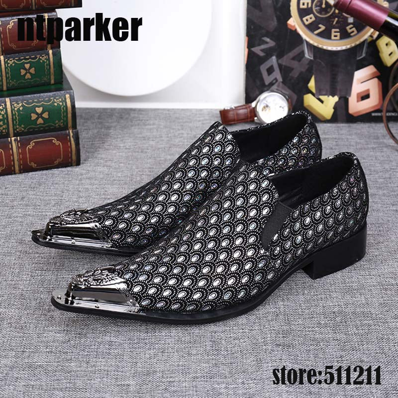 Men's Western Fashion Shoes Pointed Metal Toe Dress Shoes - Acapparelstore