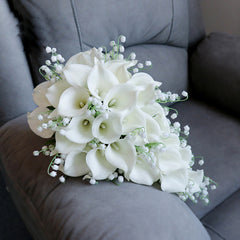 Whitney Wedding Waterfall Bridal Bouquet Fake Calla Lily Lilies Bouquet - Acapparelstore