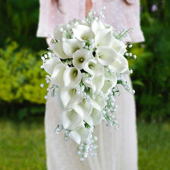 Whitney Wedding Waterfall Bridal Bouquet Fake Calla Lily Lilies Bouquet - Acapparelstore