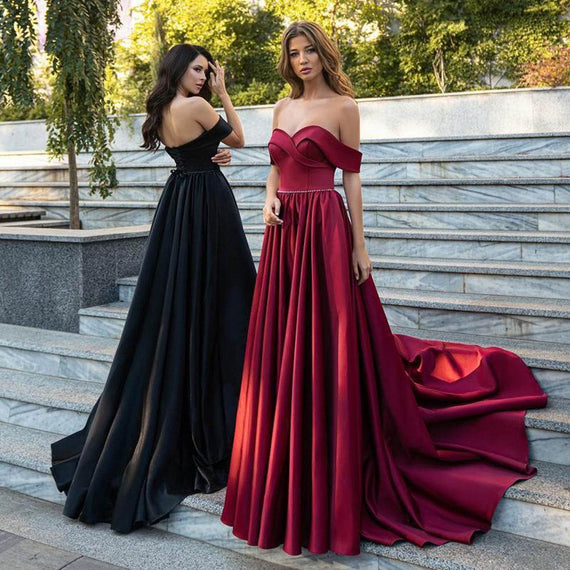 Elegant A-Line Satin Evening Dresses Off Shoulder Sweetheart Gown