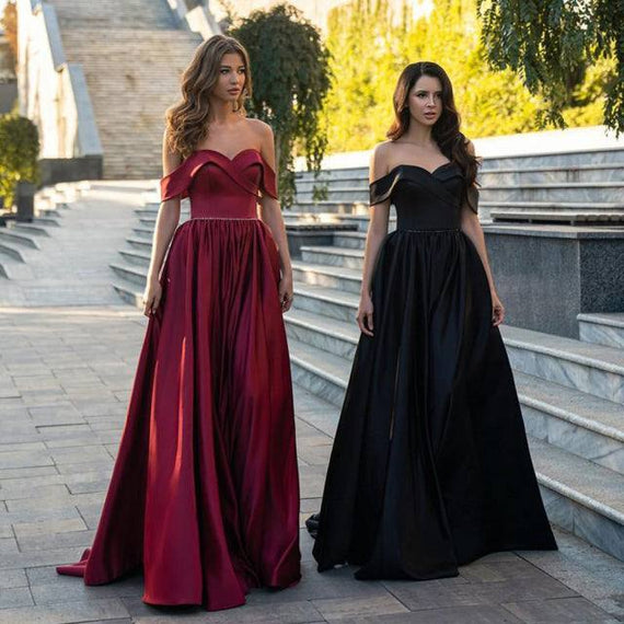 Elegant A-Line Satin Evening Dresses Off Shoulder Sweetheart Gown