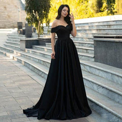 Elegant A-Line Satin Evening Dresses Off Shoulder Sweetheart Gown